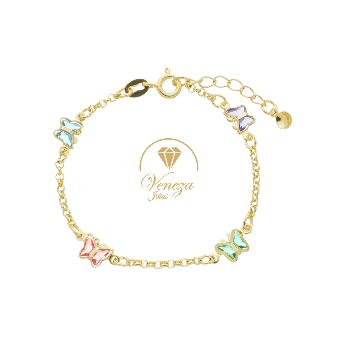 28 Pulseira Infantil Borboletas Folheada a Ouro18k. - Imagem 1