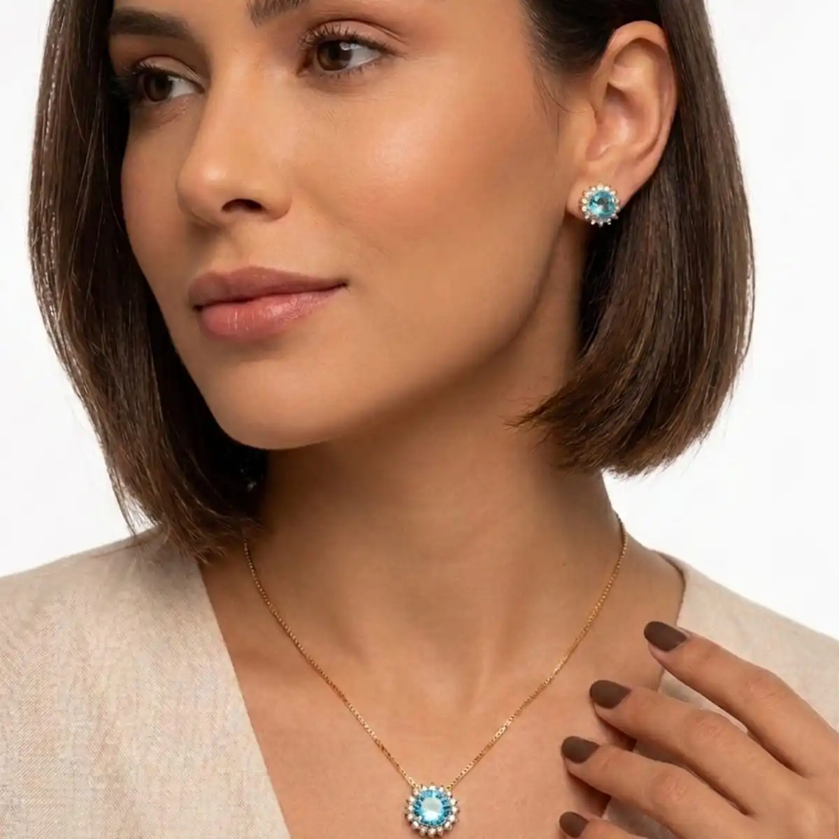 1 Conjunto Folheado a ouro 18k Colar e Brinco - Imagem 1