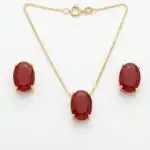 Conjunto Colar e Brincos Vermelho Folheado a ouro 18k - Imagem 3