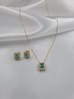Conjunto Folheado a Ouro 18k Pedra Verde.