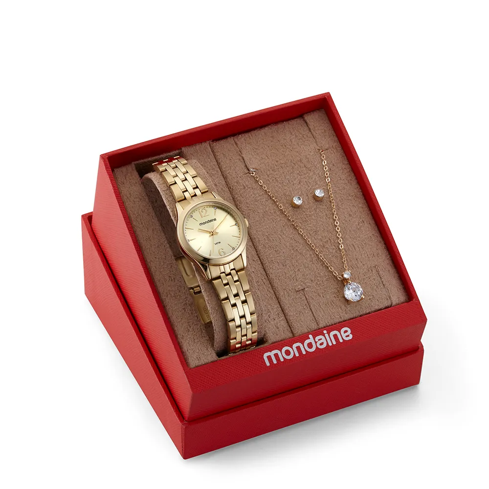 foto1 Kit Relógio Mondaine Dourado Feminino Código 32606LPMKDE1K1 - Imagem 1