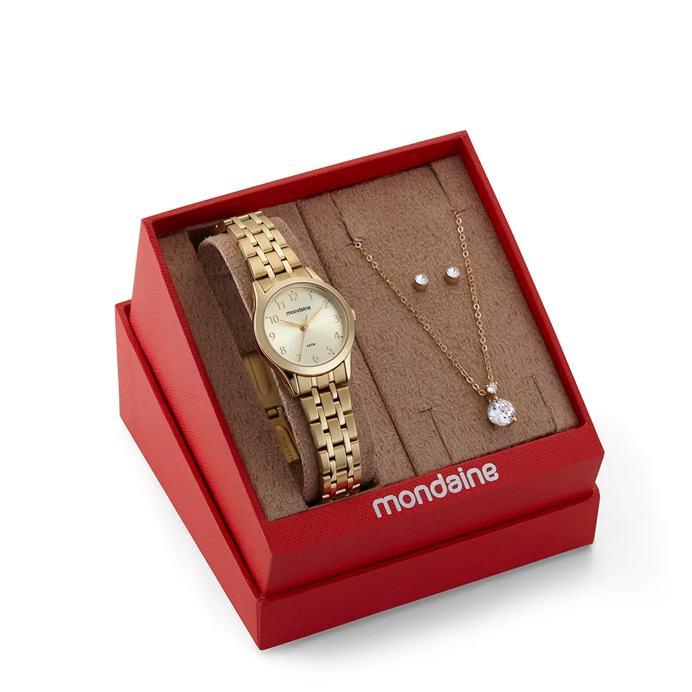 foto1 Kit Relógio Feminino Mondaine Dourado Código 32608LPMKDE1 - Imagem 1