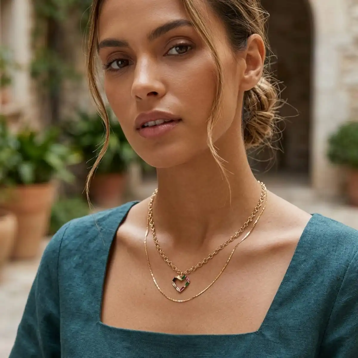 18 Choker Dupla com pingente de coração - Imagem 1