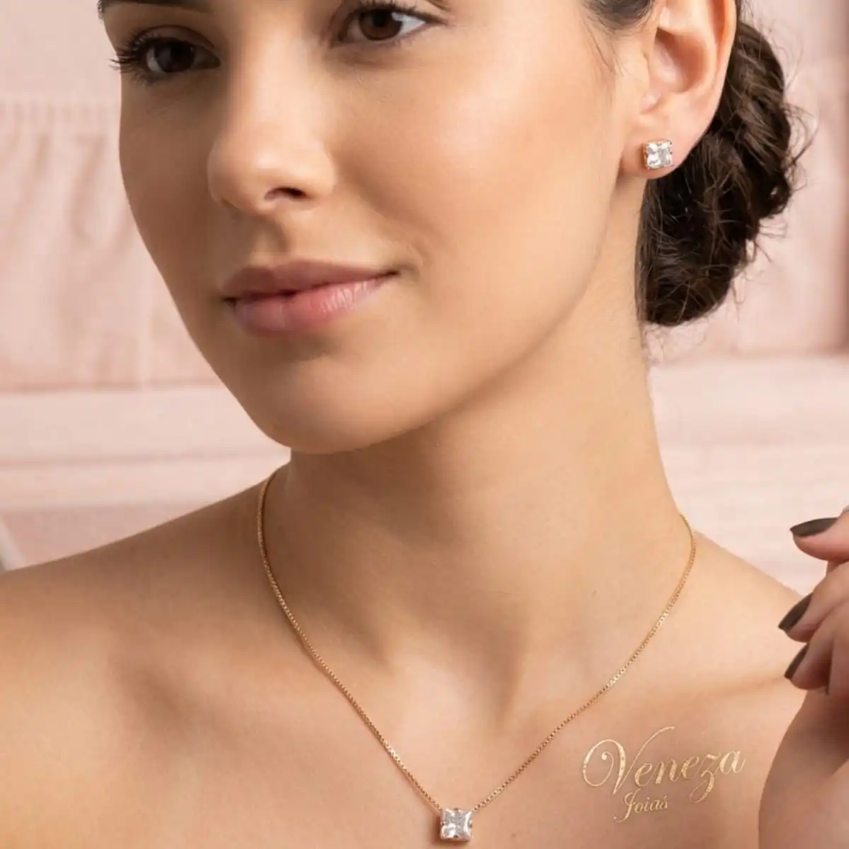 5 Conjunto de Colar e Brinco Folheada a Ouro18k - Imagem 1