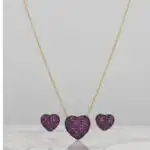 Conjunto colar e brinco de coração com zircônia roxa - Imagem 3