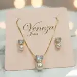 CONJUNTO COLAR E BRINCOS DE CORAÇÃO E PEROLA. - Imagem 3