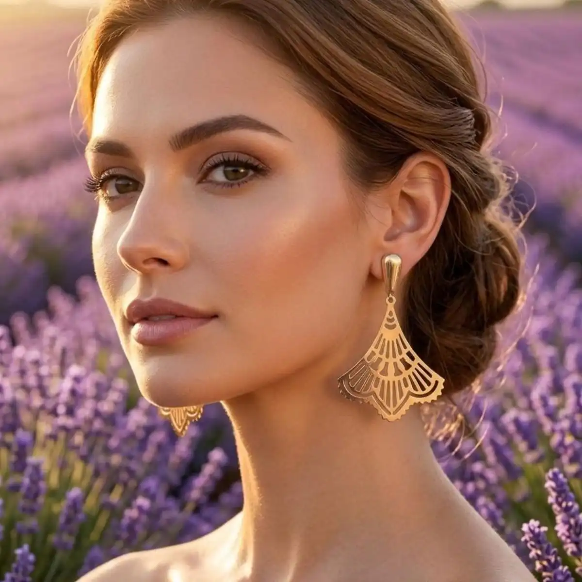 Design sem nome Brinco Leque Folheado a Ouro 18k - Imagem 1