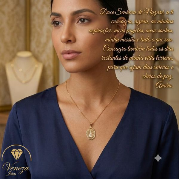 3 Colar com Medalha Nossa Senhora de Nazaré Folheado a Ouro 18k. - Imagem 1