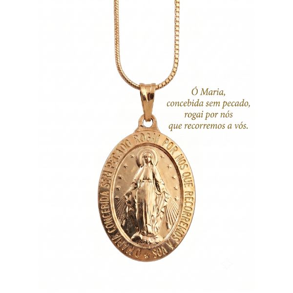 600X600 INTEIRA Medalha Nsra das Graças Folheada a Ouro 18k. - Imagem 1