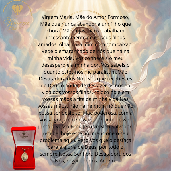 600x600 Colar Medalha Nossa Senhora Desatadora dos Nós. Folheado a Ouro 18k. - Imagem 1