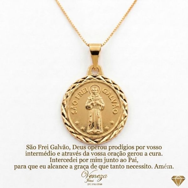Design sem nome (2) Colar com Medalha São Frei Galvão Folheado a Ouro 18k. - Imagem 1