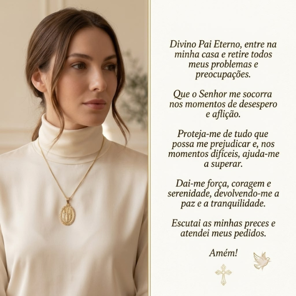 Design sem nome Colar com Medalha do Divino Pai Eterno Folheado a Ouro 18k. - Imagem 1