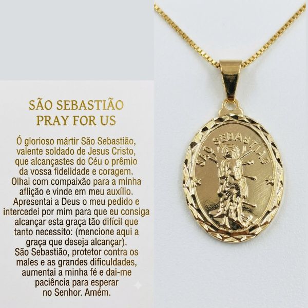 Design sem nome (3) Colar com Medalha São Sebastião Folheado a Ouro 18k. - Imagem 1
